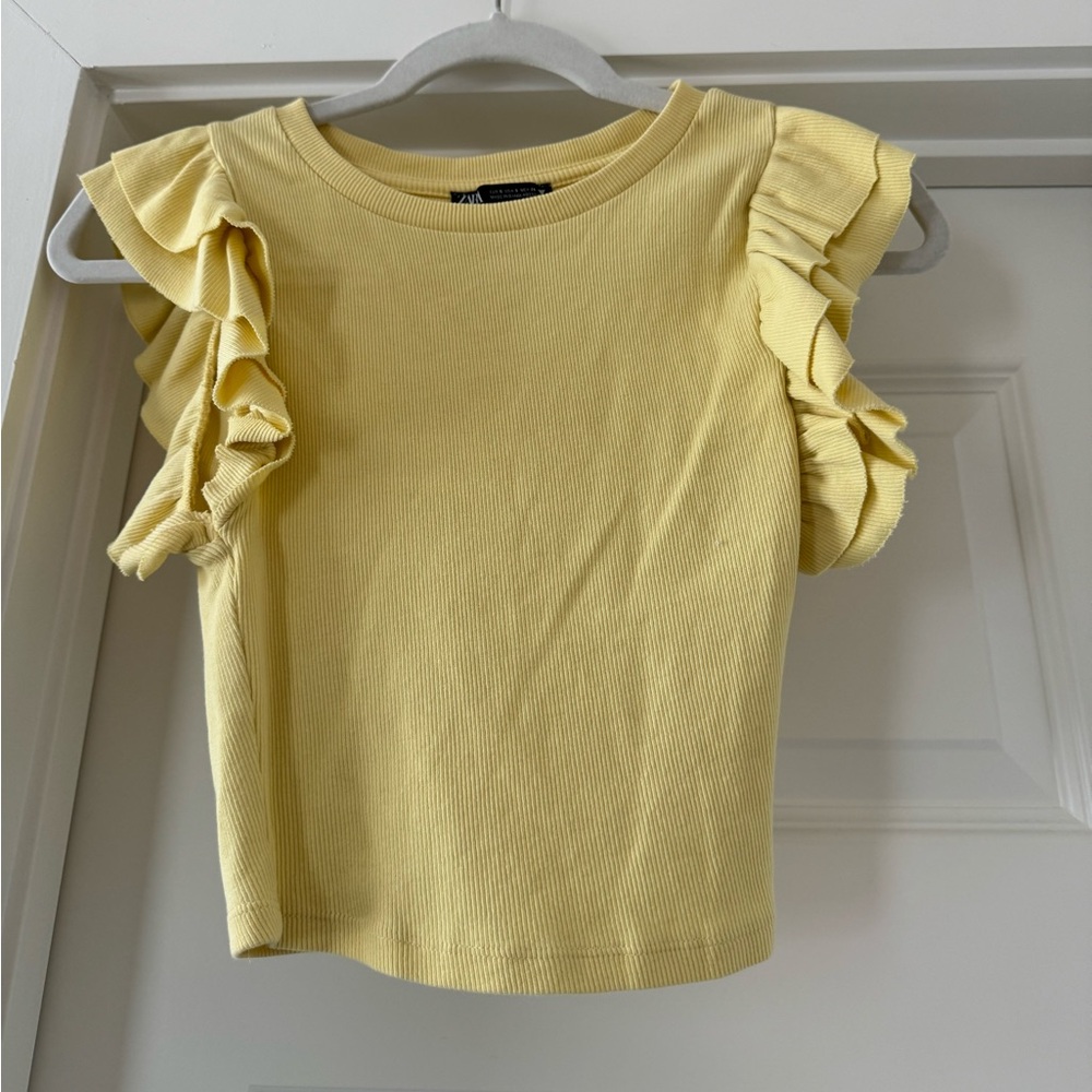 Zara Yellow Ruffle Sleeve Top